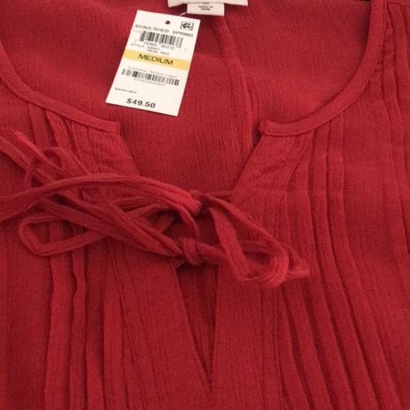Style & Co Red Popover Blouse 3/4 Ruffle Sleeves Medium Front Tie New with Tags - Picture 10 of 12